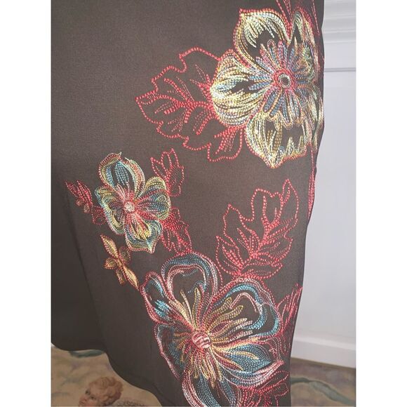 Vintage 90’s Y2K Spandex Floral Embroidered Skirt  Brown Small - Picture 6 of 10